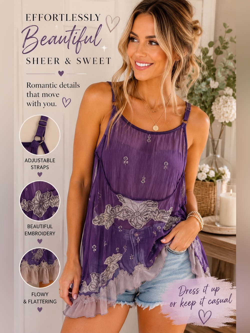 FREE PEOPLE Purple Beaded Floral Slip Dress /top
